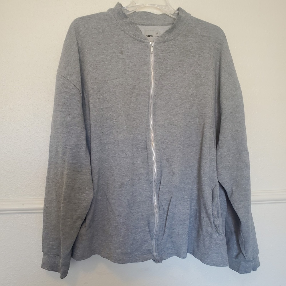 ASOS Mens XL Full Zip Sweatshirt Heather Gray Bomber Jacket Mock Neck Relax Fit - Picture 2 of 16